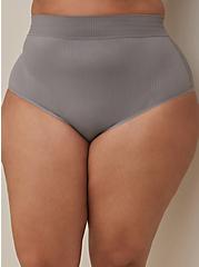 Plus Size Seamless Ribbed High-Rise Brief Panty, SILVER FILIGREE, alternate