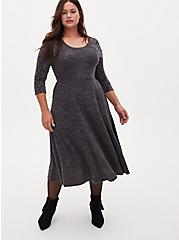 Lace Skater Dress - Super Soft Plush Charcoal Grey , CHARCOAL, hi-res