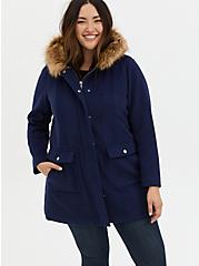 Wool Zi P Front Fur Trim Coat, PEACOAT, alternate