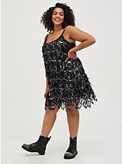 Black & Metal Sequin Fringe Mini Dress, DEEP BLACK, alternate