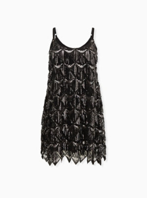 Plus Size - Black & Metal Sequin Fringe Mini Dress - Torrid