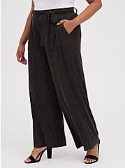 Plus Size Black Lurex Self-Tie Wide Leg Pant, STRIPE -BLACK, hi-res