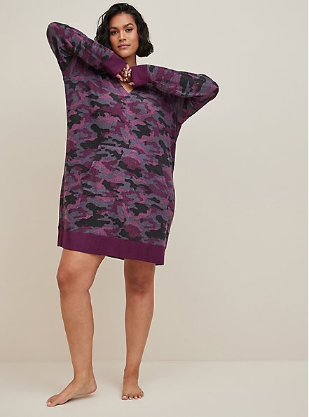Super Soft Plush Hooded Lounge Tunic Gown, POTENT PURPLE, alternate