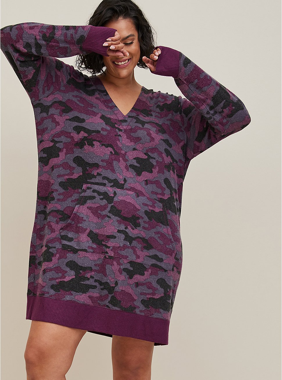 Super Soft Plush Hooded Lounge Tunic Gown, POTENT PURPLE, hi-res