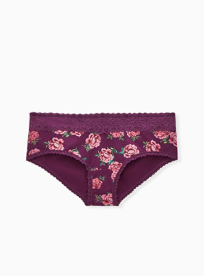 Plus Size - Purple Floral Wide Lace Cotton Cheeky Panty - Torrid