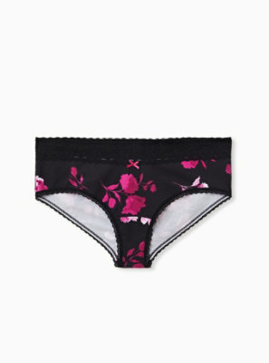 Plus Size - Black Floral Wide Lace Cotton Cheeky Panty - Torrid