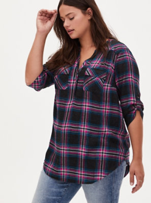 Plus Size - Harper - Black & Hot Pink Plaid Brushed Rayon Pullover ...