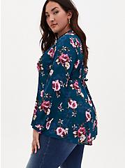 Teal Floral Georgette Fit & Flare Blouse, FLORALS-TURQUISE, alternate