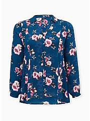Teal Floral Georgette Fit & Flare Blouse, FLORALS-TURQUISE, hi-res