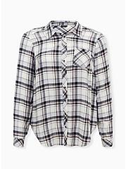 Relaxed Fit Brushed Rayon Button-Up Shirt, PLAID GREY, hi-res