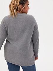 Plus Size Cable Pullover Cage Neck Sweater, HEATHER GREY, alternate