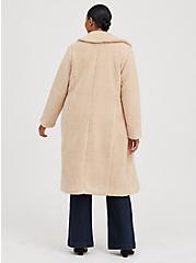 Plus Size Beige Faux Fur Open Front Longline Teddy Coat, MACCHIATO BEIGE, alternate