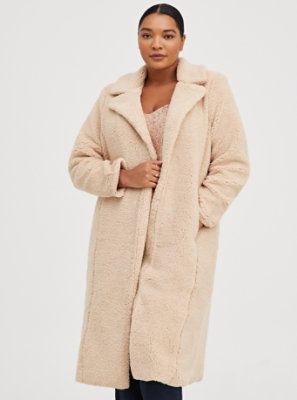 Plus Size - Beige Faux Fur Open Front Teddy Coat - Torrid