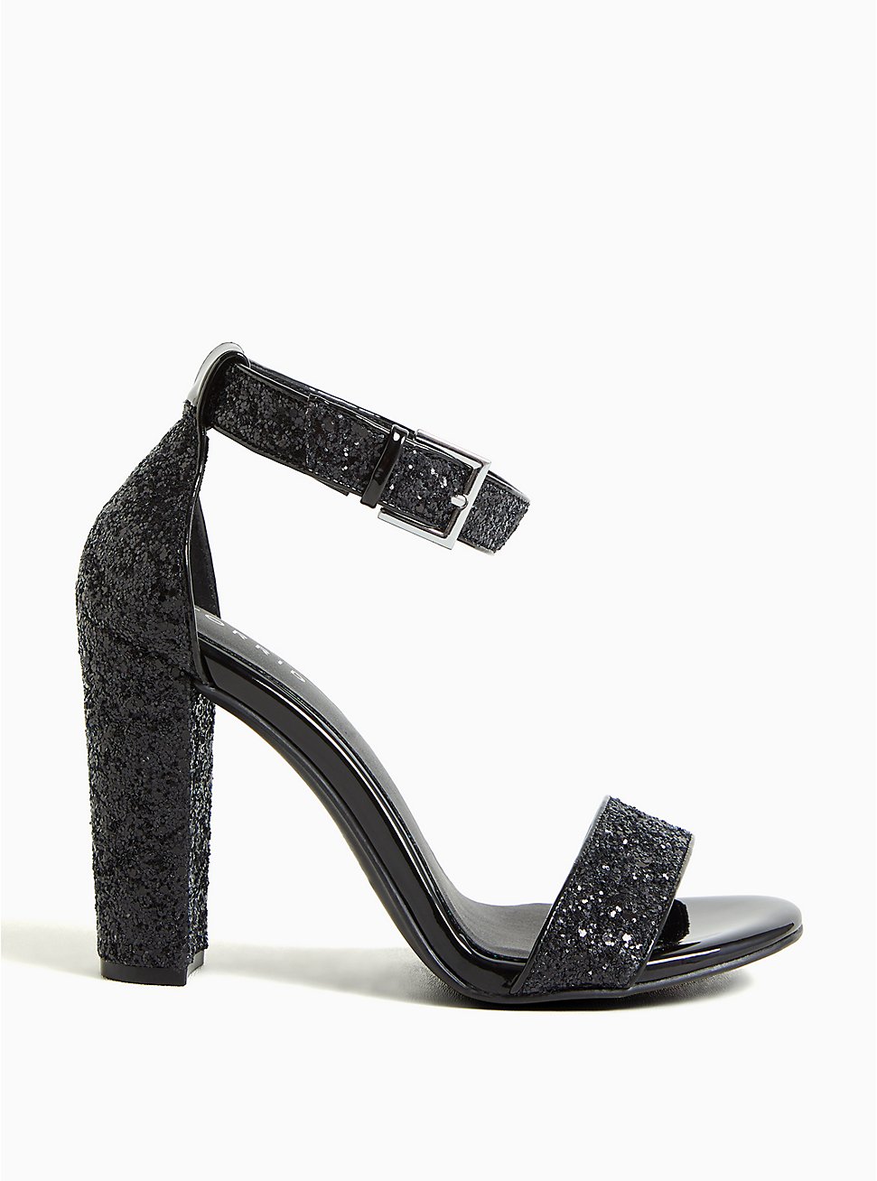 Glitter Ankle Strap Heel Sandal (WW), BLACK, hi-res