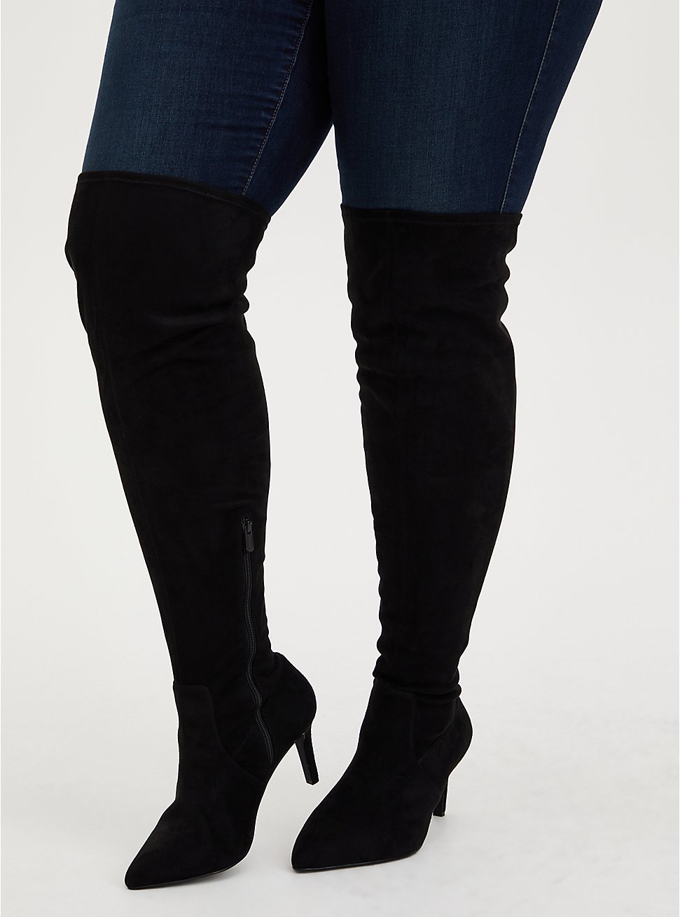 Plus Size Black Faux Suede Over-The-Knee Heel Boot (WW), BLACK, hi-res
