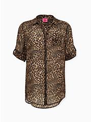 Plus Size Betsey Johnson Leopard Sheer Chiffon Tunic, LEOPARD, hi-res