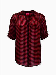 Betsey Johnson Red Houndstooth Sheer Chiffon Tunic, PLAID RED, hi-res
