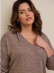 Plus Size Relaxed Super Soft Plush Tunic Hoodie, TAN BEIGE, alternate