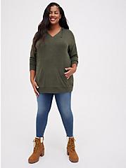 Super Soft Plush Olive Green Relaxed Tunic Hoodie, DEEP DEPTHS, alternate