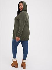 Plus Size Super Soft Plush Olive Green Relaxed Tunic Hoodie, DEEP DEPTHS, alternate