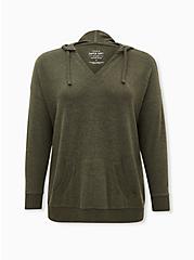 Plus Size Super Soft Plush Olive Green Relaxed Tunic Hoodie, DEEP DEPTHS, hi-res