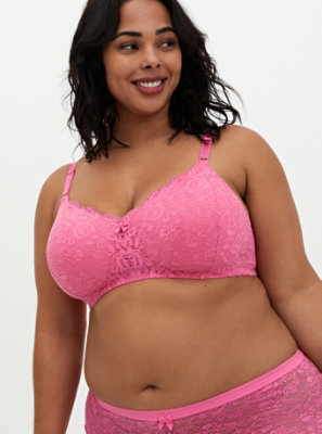 TORRID 46 D BERRY PINK LACE 360 BACK SMOOTHING LIGHTLY LINED FULL