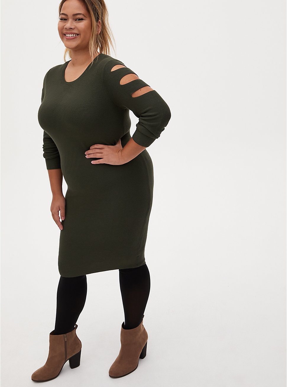 Plus Size - Olive Green Cutout Sweater Dress - Torrid