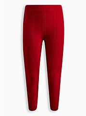 Full Length Signature Waist Cable Knit Legging, RED, hi-res