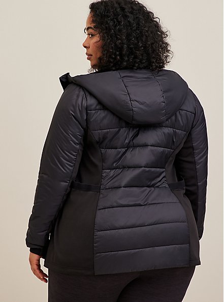 Active Puffer Jacket  - Nylon & Fleece Black, BLACK, alternate