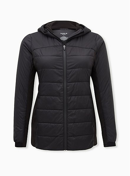 Active Puffer Jacket  - Nylon & Fleece Black, BLACK, hi-res