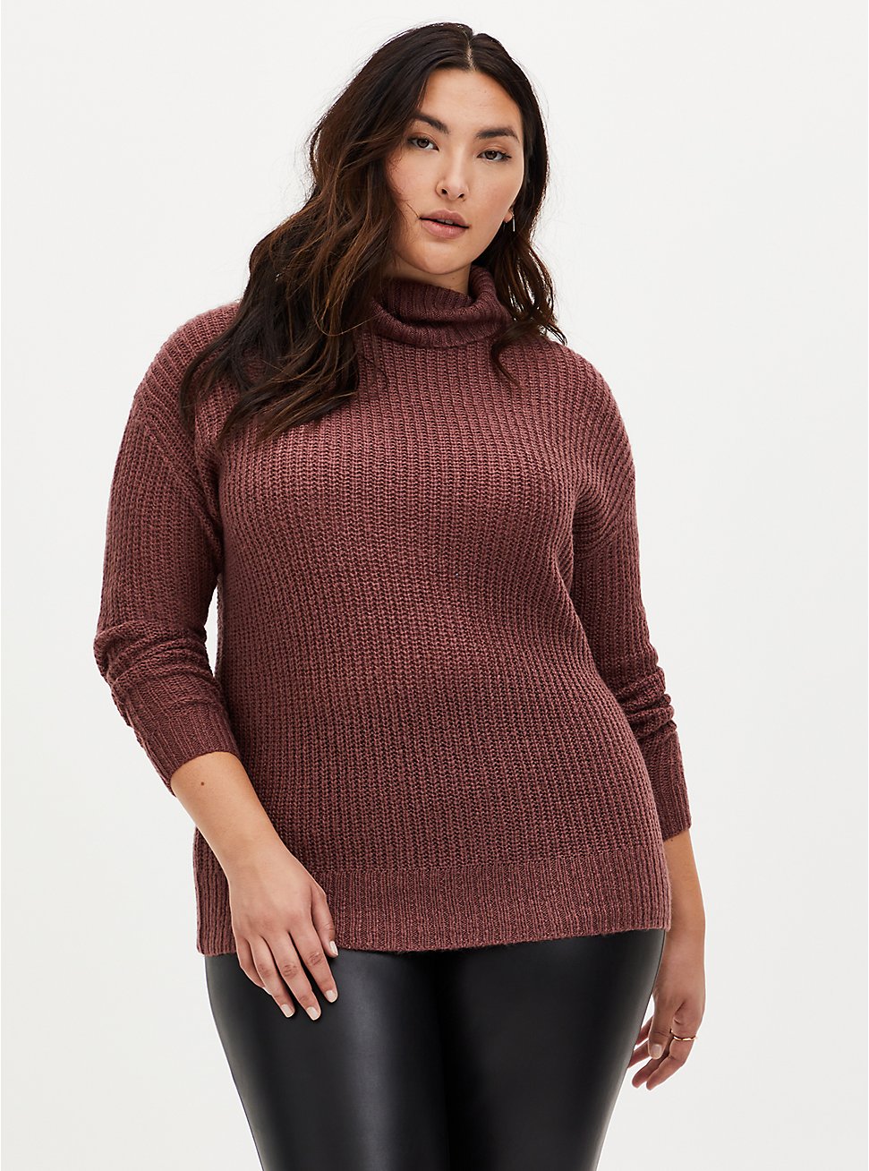 Walnut Turtleneck Pullover Sweater, ROSE BROWN, hi-res
