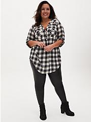Plus Size Harper - Black & White Plaid Stripe Georgette Pullover Tunic Blouse, PLAID - WHITE, alternate