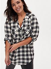 Plus Size Harper - Black & White Plaid Stripe Georgette Pullover Tunic Blouse, PLAID - WHITE, hi-res