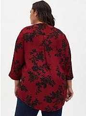 Harper - Red Floral Georgette Pullover Tunic Blouse, FLORAL - RED, alternate