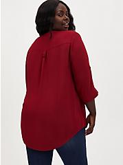 Harper Georgette Pullover 3/4 Sleeve Tunic Blouse, RED, alternate