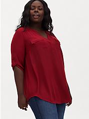 Harper Georgette Pullover 3/4 Sleeve Tunic Blouse, RED, hi-res