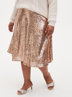 Plus Size - Gold Sequin Midi Skirt - Torrid
