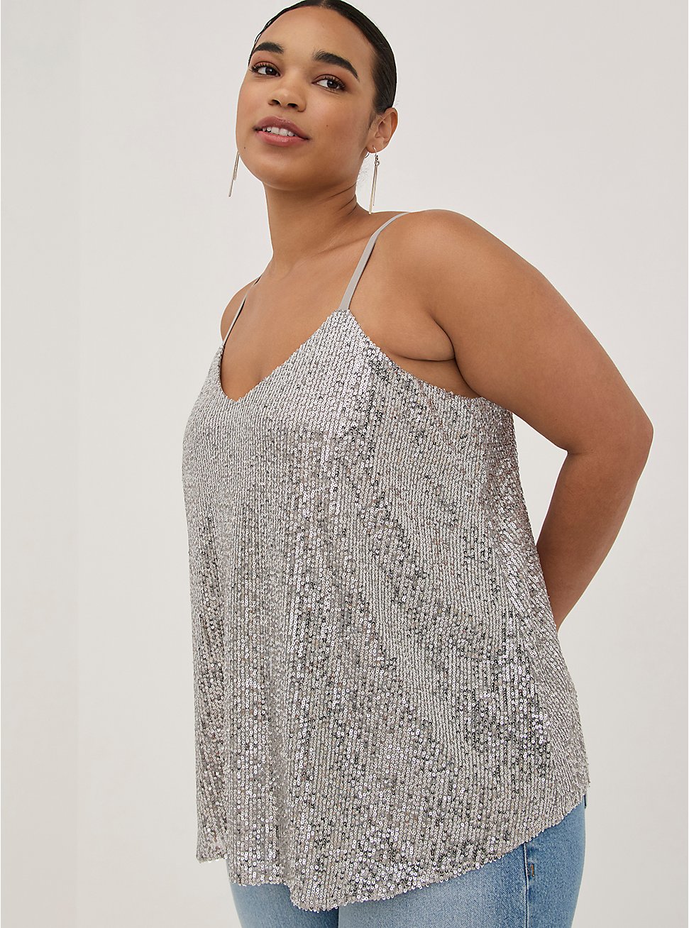 Sophie - Silver Sequined Swing Cami, SILVER, hi-res