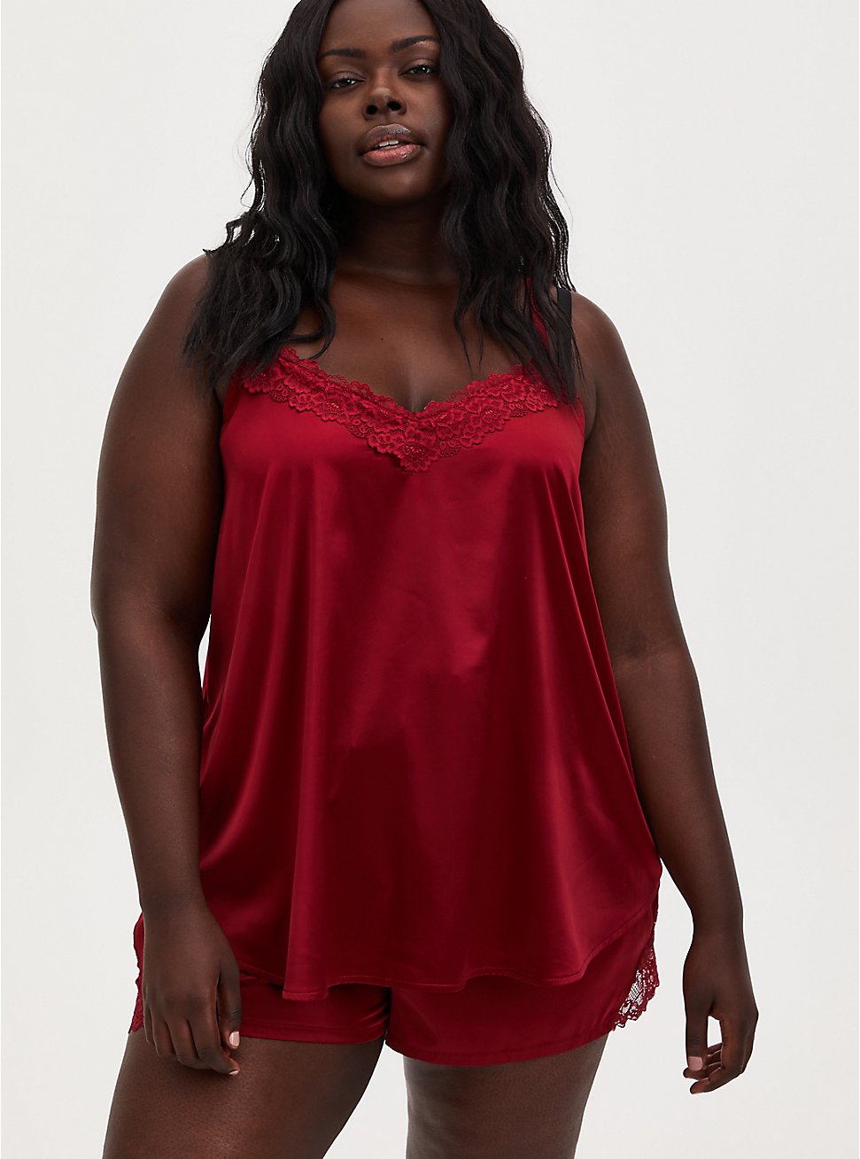 Plus Size Red Lace Dream Satin Sleep Cami, RED, hi-res