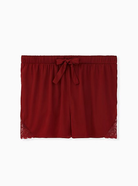 Red Lace Dream Satin Sleep Short, RED, hi-res