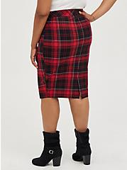 Plus Size Red & Black Plaid Stretch Ponte Pencil Skirt, PLAID - RED, alternate