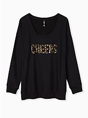 Plus Size Black Cheers Sequins Sleep Sweatshirt, DEEP BLACK, hi-res
