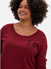 Fleece Long Sleeve Lounge Sweatshirt, RED, alternate