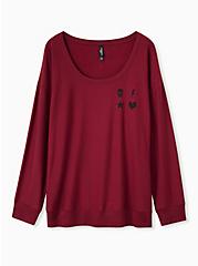 Fleece Long Sleeve Lounge Sweatshirt, RED, hi-res