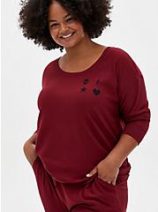 Fleece Long Sleeve Lounge Sweatshirt, RED, hi-res