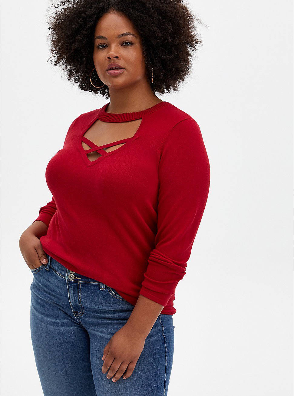 Red Strappy Cage Pullover Sweater, JESTER RED, hi-res