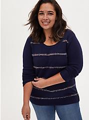 Tinsel Stripe Holiday Sweater - Navy , MULTI STRIPE, alternate