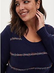 Tinsel Stripe Holiday Sweater - Navy , MULTI STRIPE, hi-res
