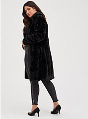 Black Plush Faux Fur Coat, DEEP BLACK, alternate