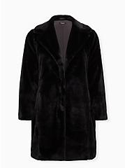 Plus Size Black Plush Faux Fur Coat, DEEP BLACK, hi-res